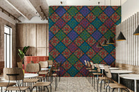 The wallpaper shows a bohemian floral design.

