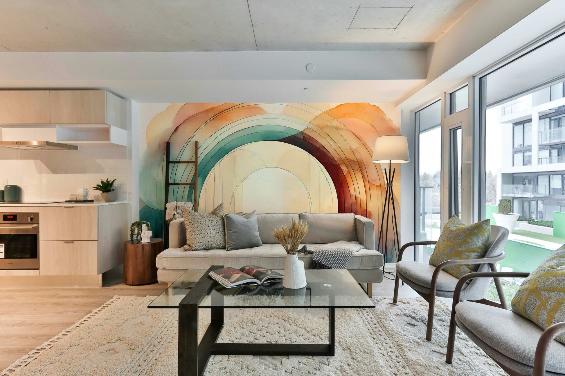 Tranquil teal arches adding calm to any space with wall mural.

