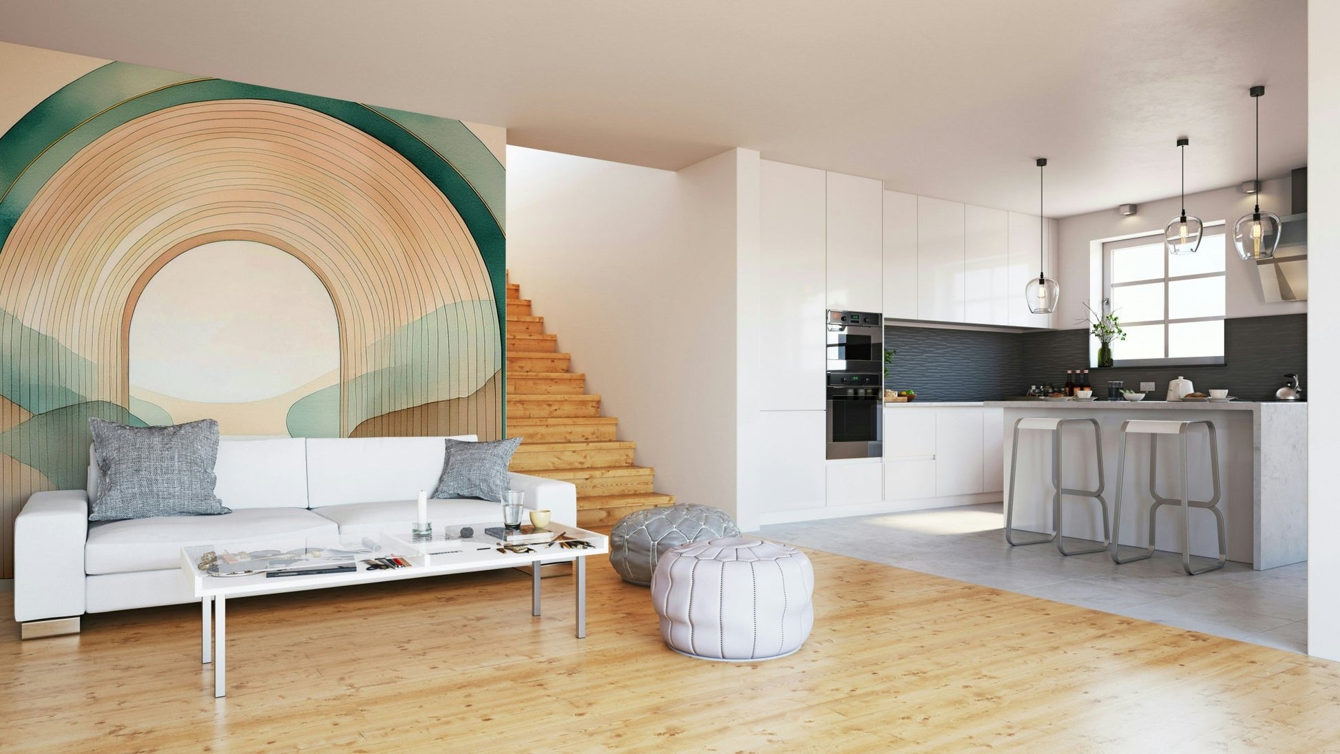 Modern teal arch design for a calm and stylish atmosphere in your room.

