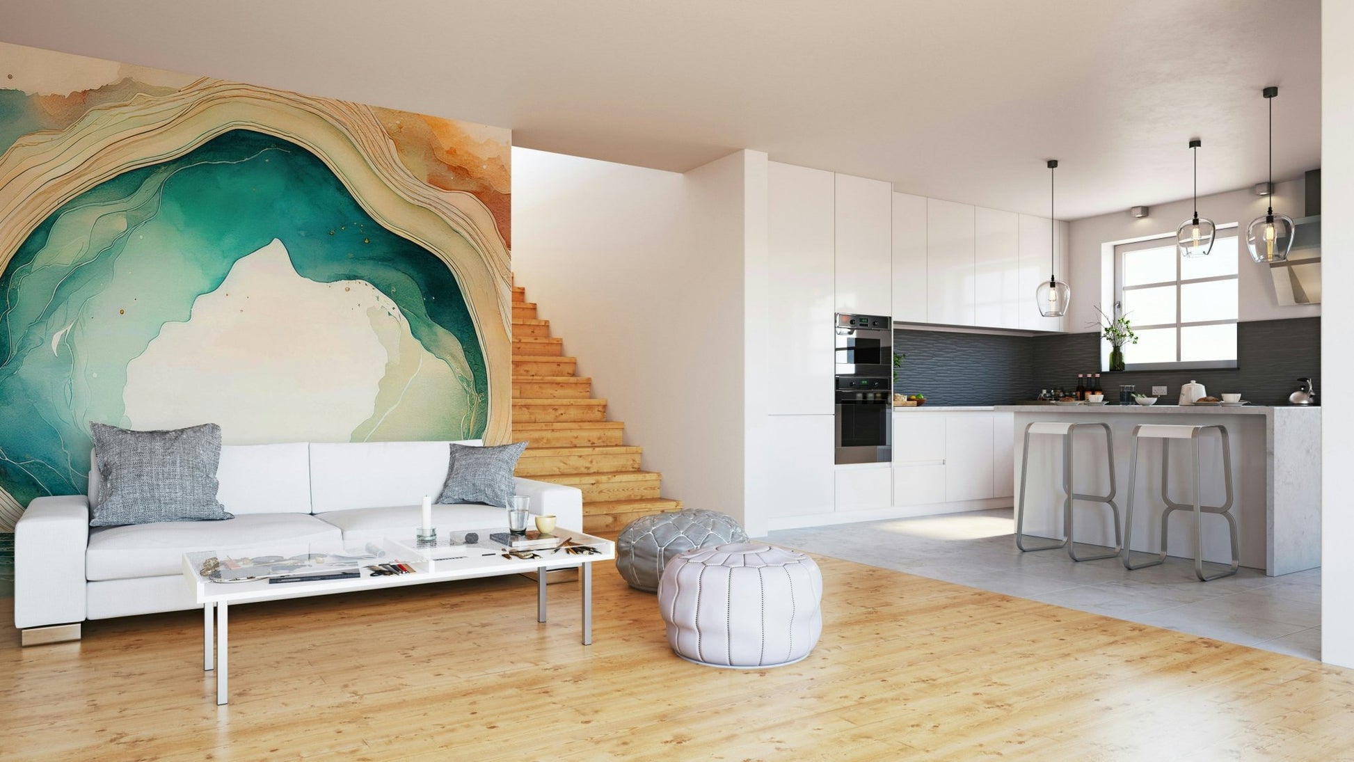 Dreamy Teal Dream Cave mural for peaceful and tranquil room decor.

