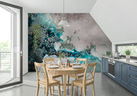 A calming underwater design wallpaper mural that defines a space.