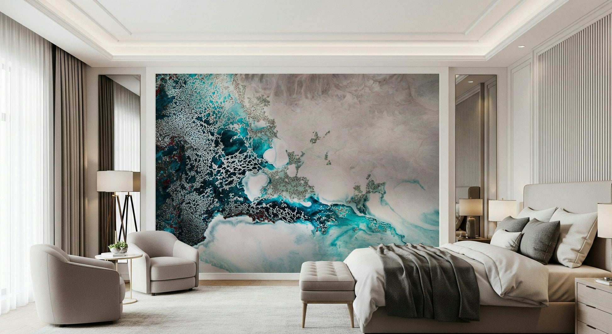 A beautiful modern art wall mural of deep sea light.