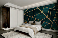 A peaceful geometric abstract mural on decorative wallpaper.

