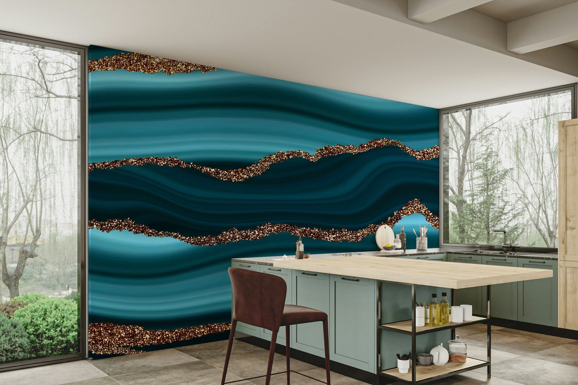 The mural has a modern, chic feel.

