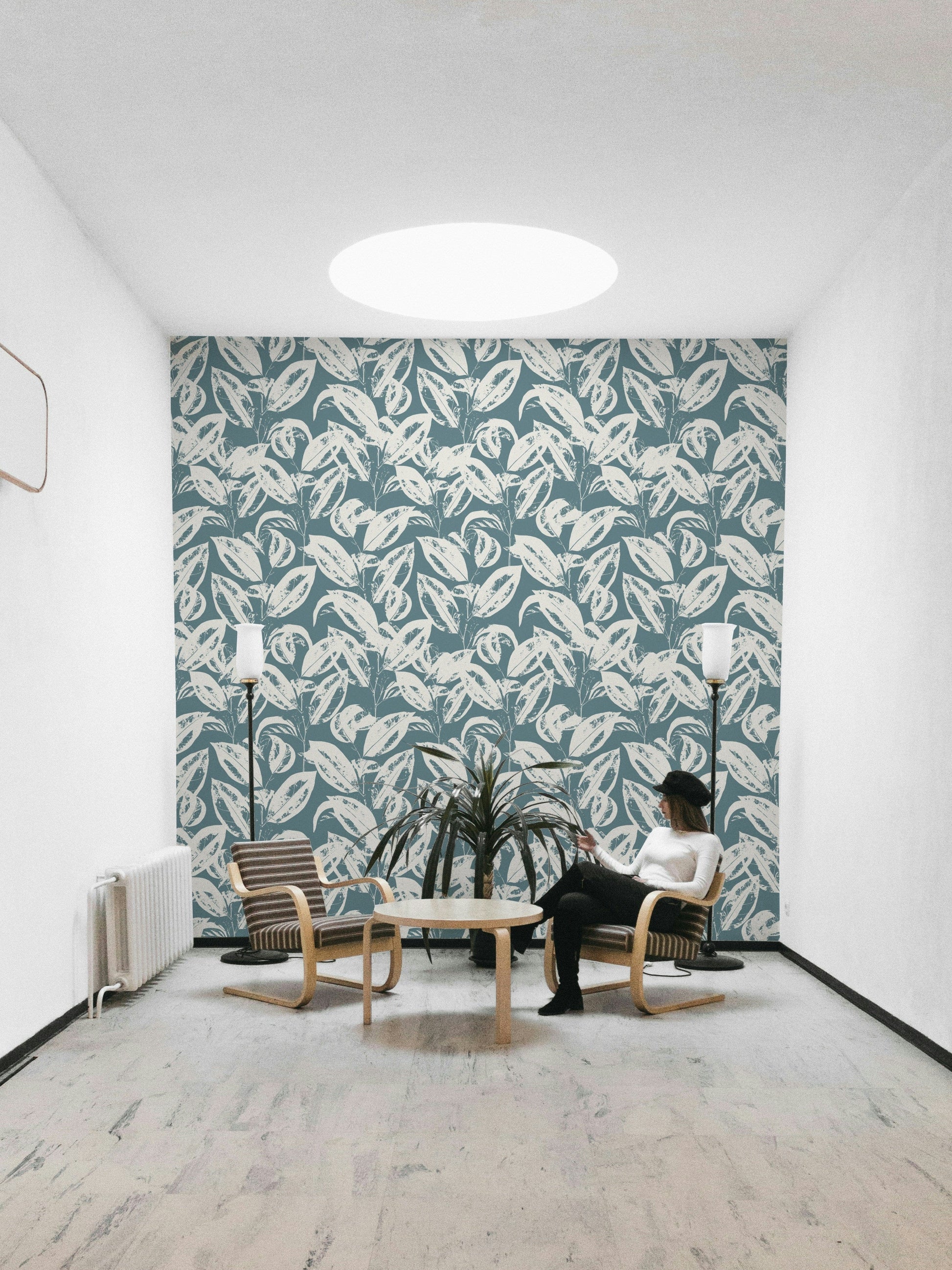 The mural is created for an entire wall, providing a lively backdrop.
