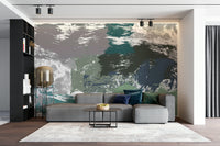 A peaceful natural marble mural on decorative wallpaper.

