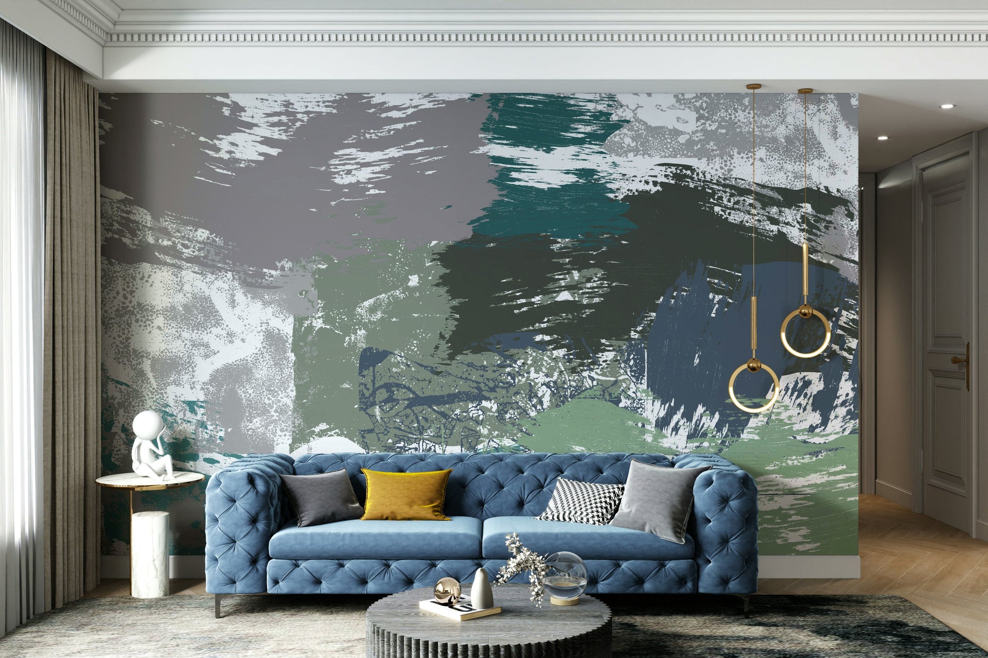 A graceful subtle stone pattern wall mural in cool, natural tones.

