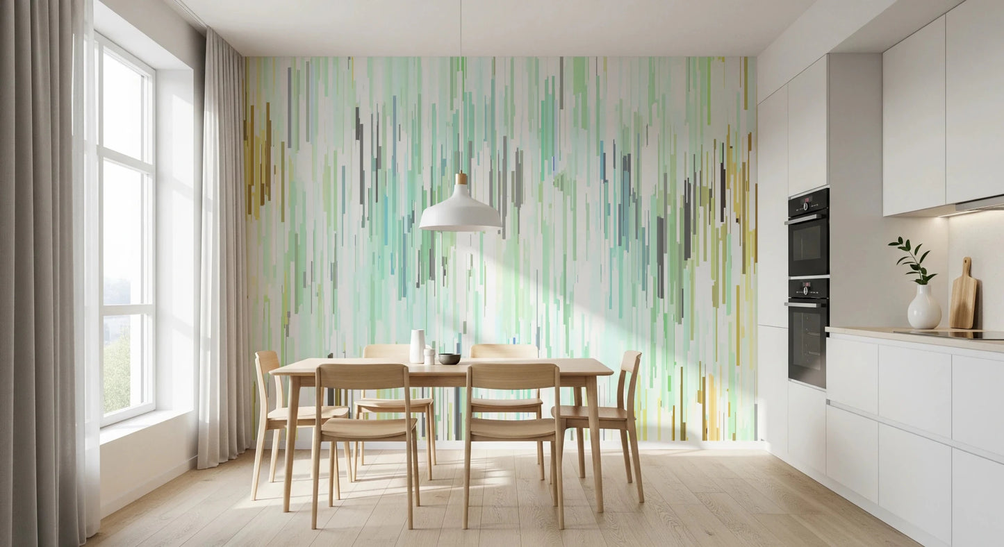 Teal Rain Geometric Spring Fall Wall Mural