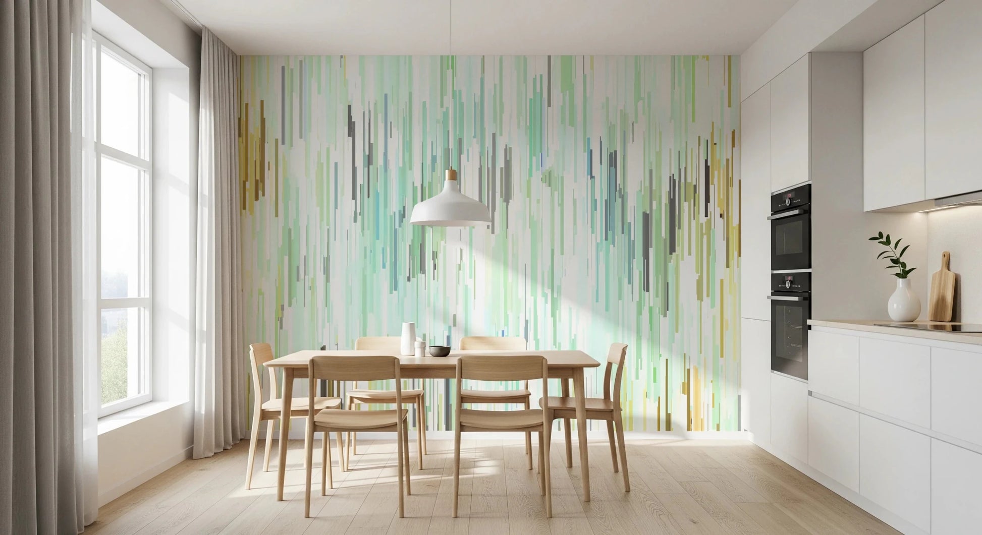 Teal Rain Geometric Spring Fall Wall Mural