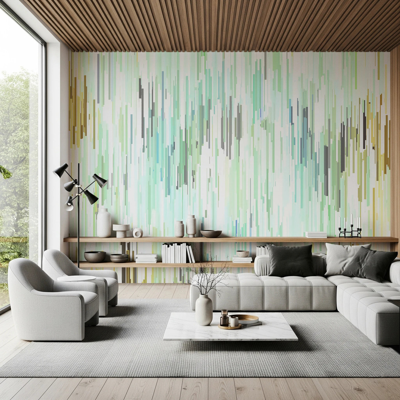 Teal Rain Geometric Spring Fall Wall Mural
