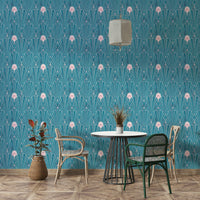 Glamorous geometric mural with rose gold and teal tones

