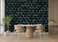 Abstract triangle mural with a modern color palette.

