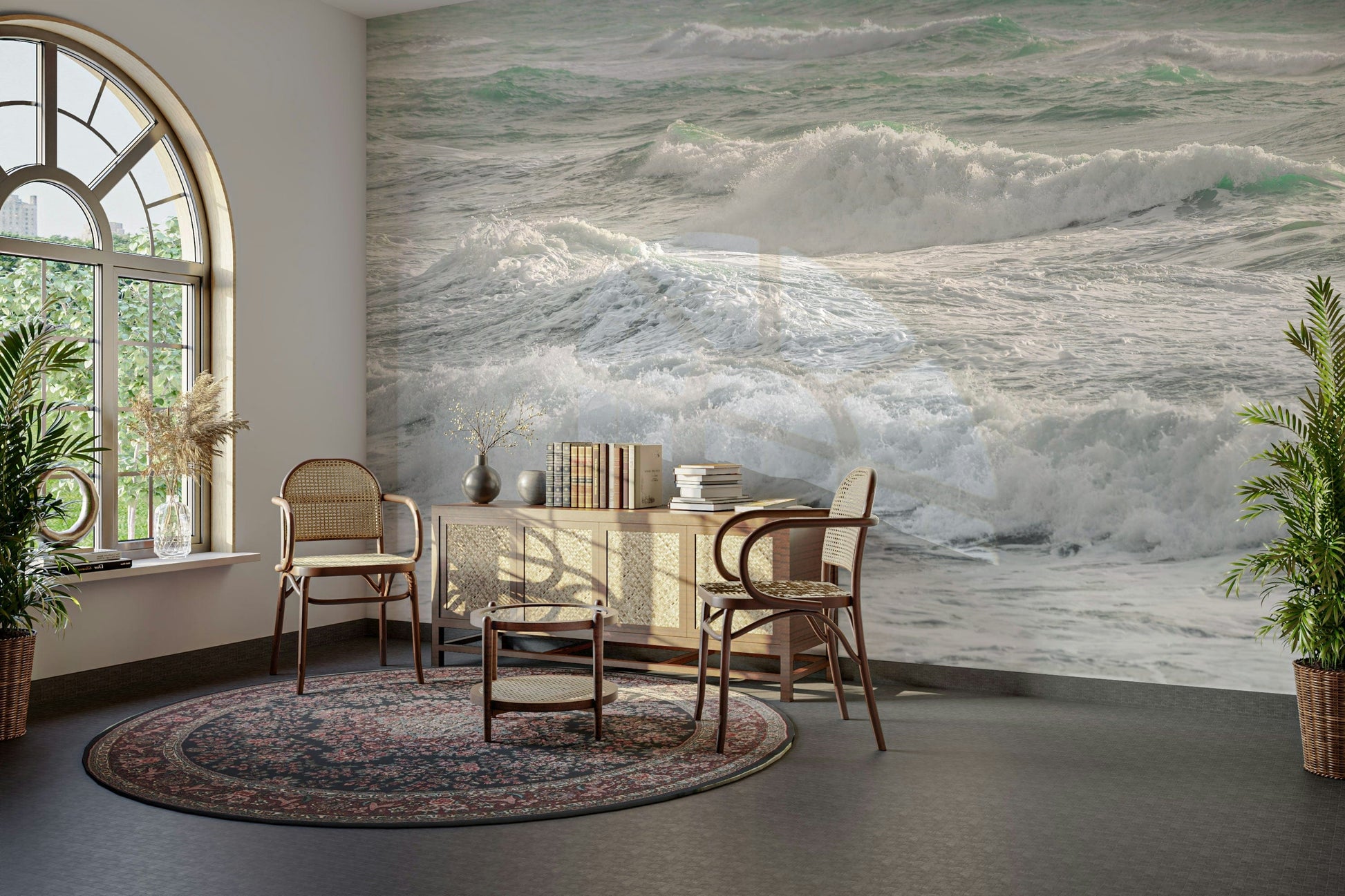 A beautiful photo of churning, frothy ocean waves.


