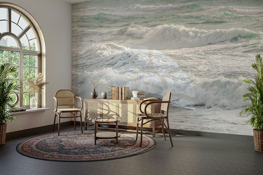 A beautiful photo of churning, frothy ocean waves.

