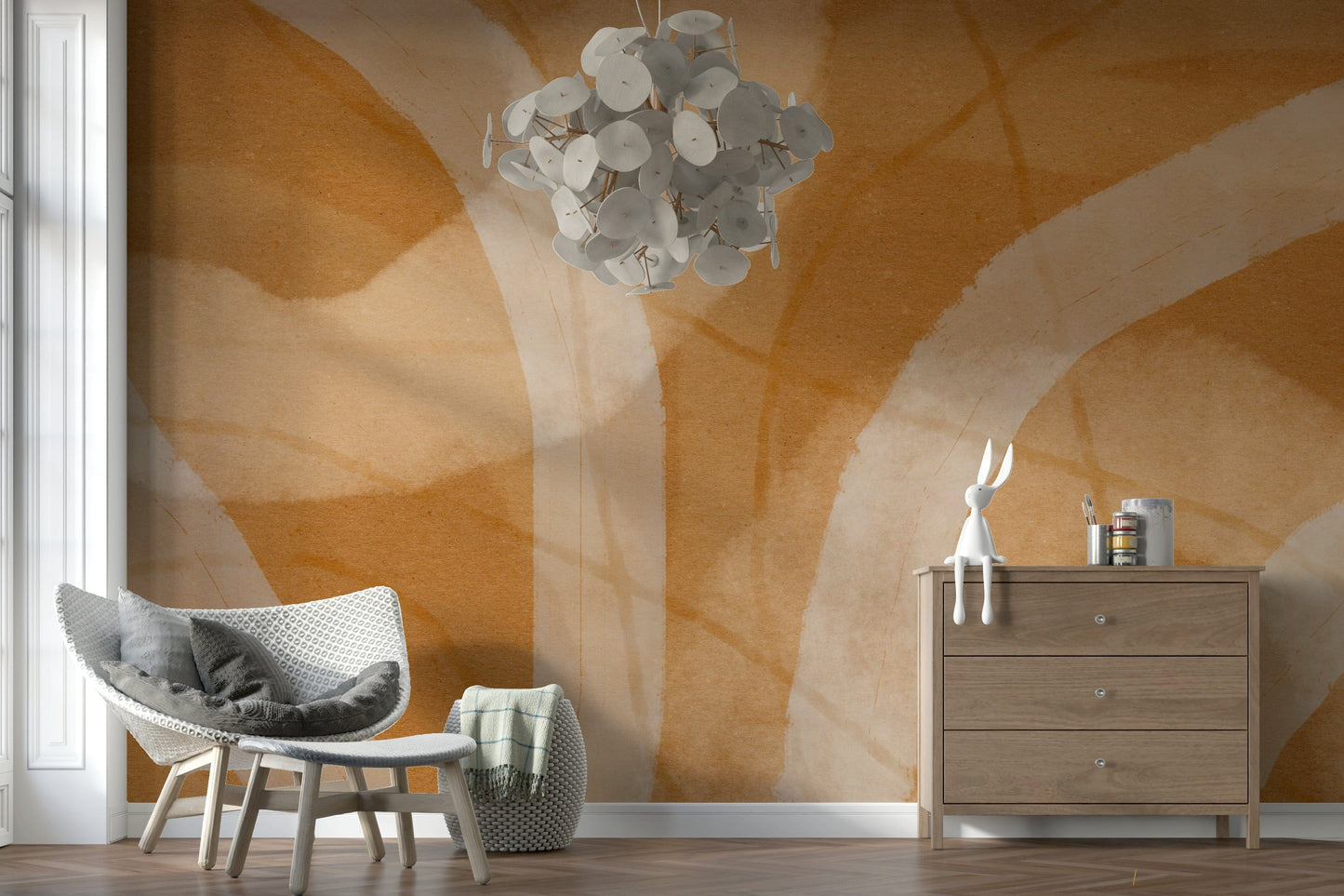 A beautiful abstract stroke wallpaper mural in warm, earthy tones.
