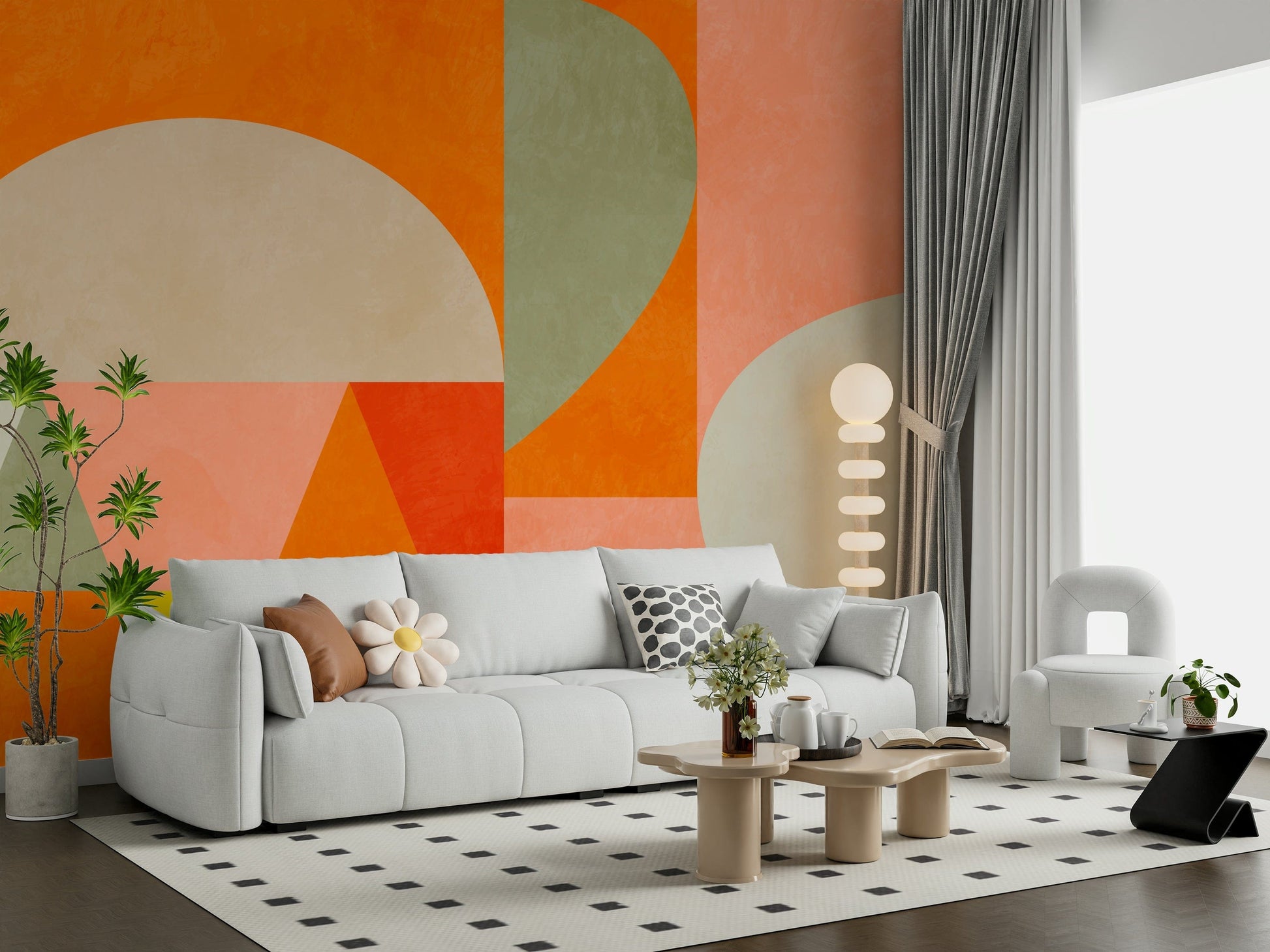 A calming modern design wallpaper mural that defines a space.

