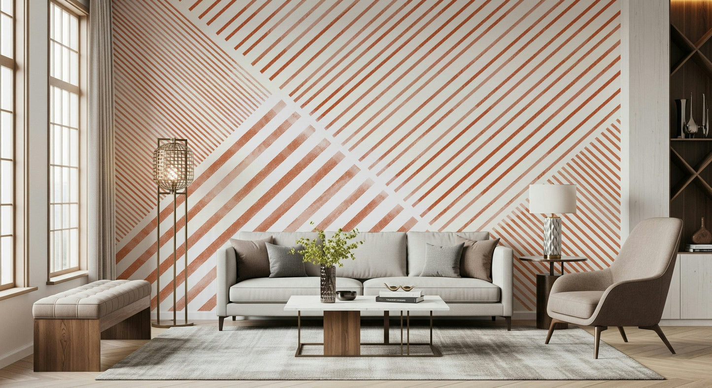 An artistic minimalist stripe mural for home decor.