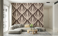 Boho Leaf Symmetry wallpaper with large, repeating leaf shapes forming a rhythmic geometric pattern.