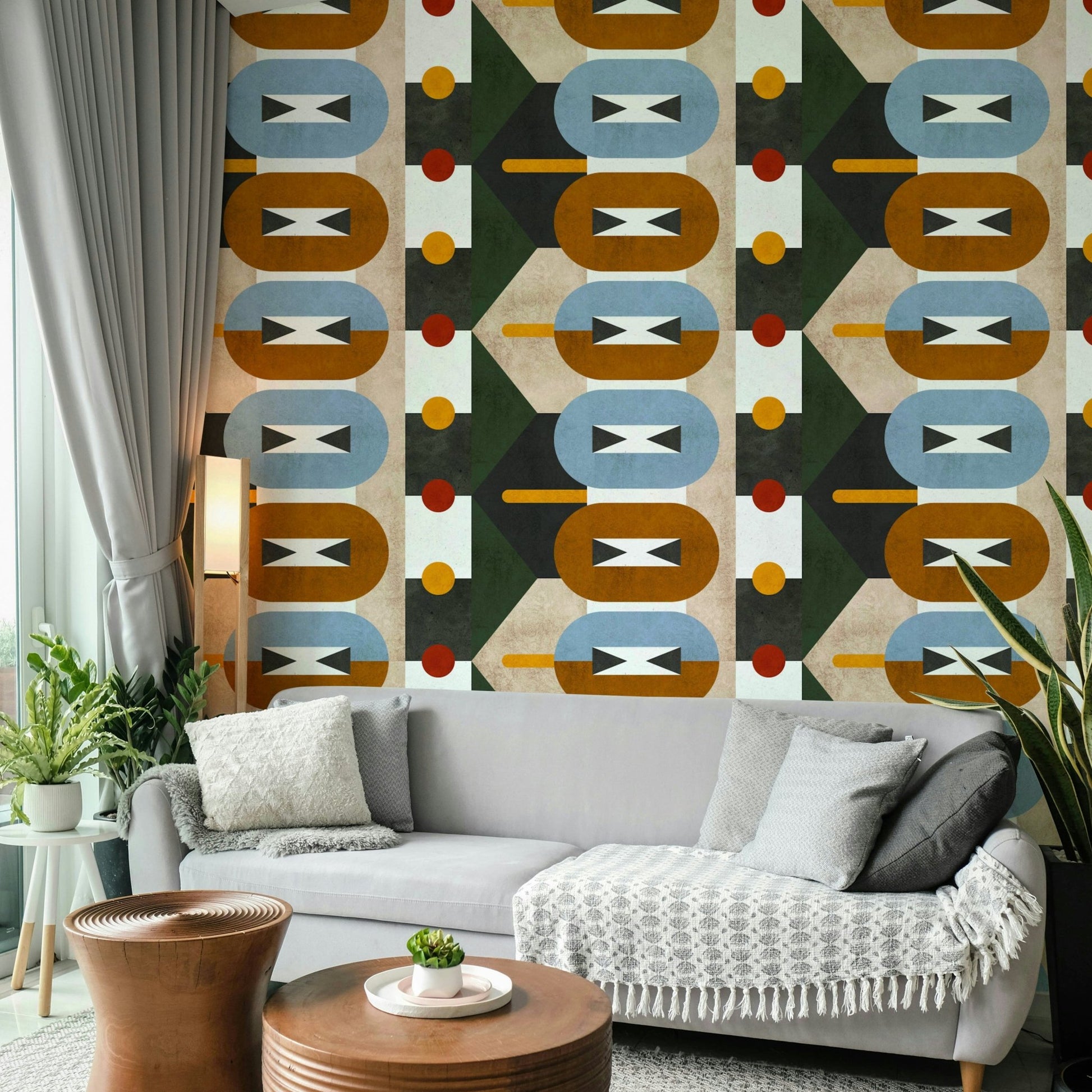Decorative mural in soft brown, beige, and stone hues


