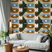 Decorative mural in soft brown, beige, and stone hues


