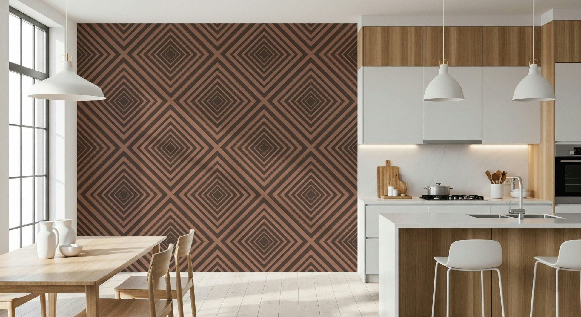 Terra Lines wall mural, intersecting diagonals, warm neutral colors, attractive view.