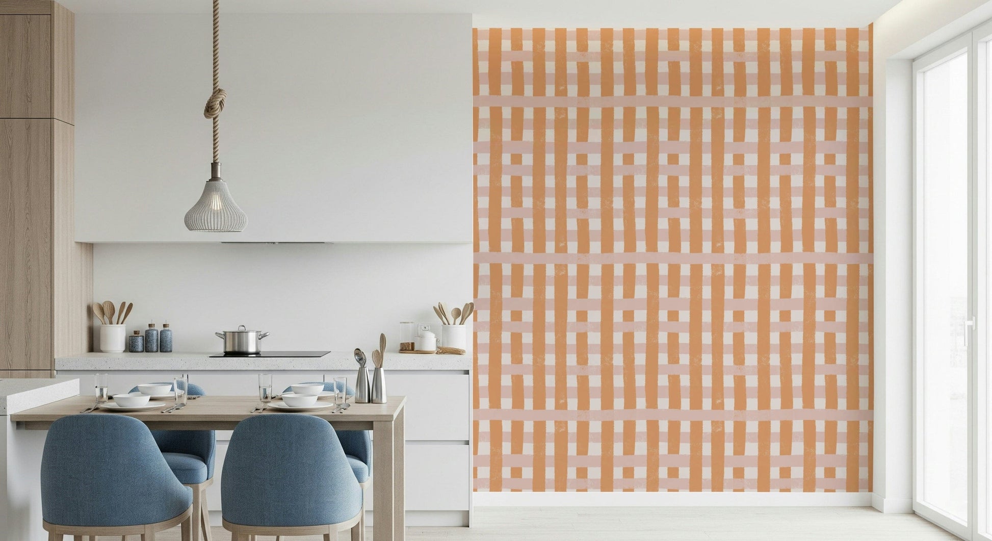Vertical terracotta-inspired stripes for a cozy, rustic aesthetic.