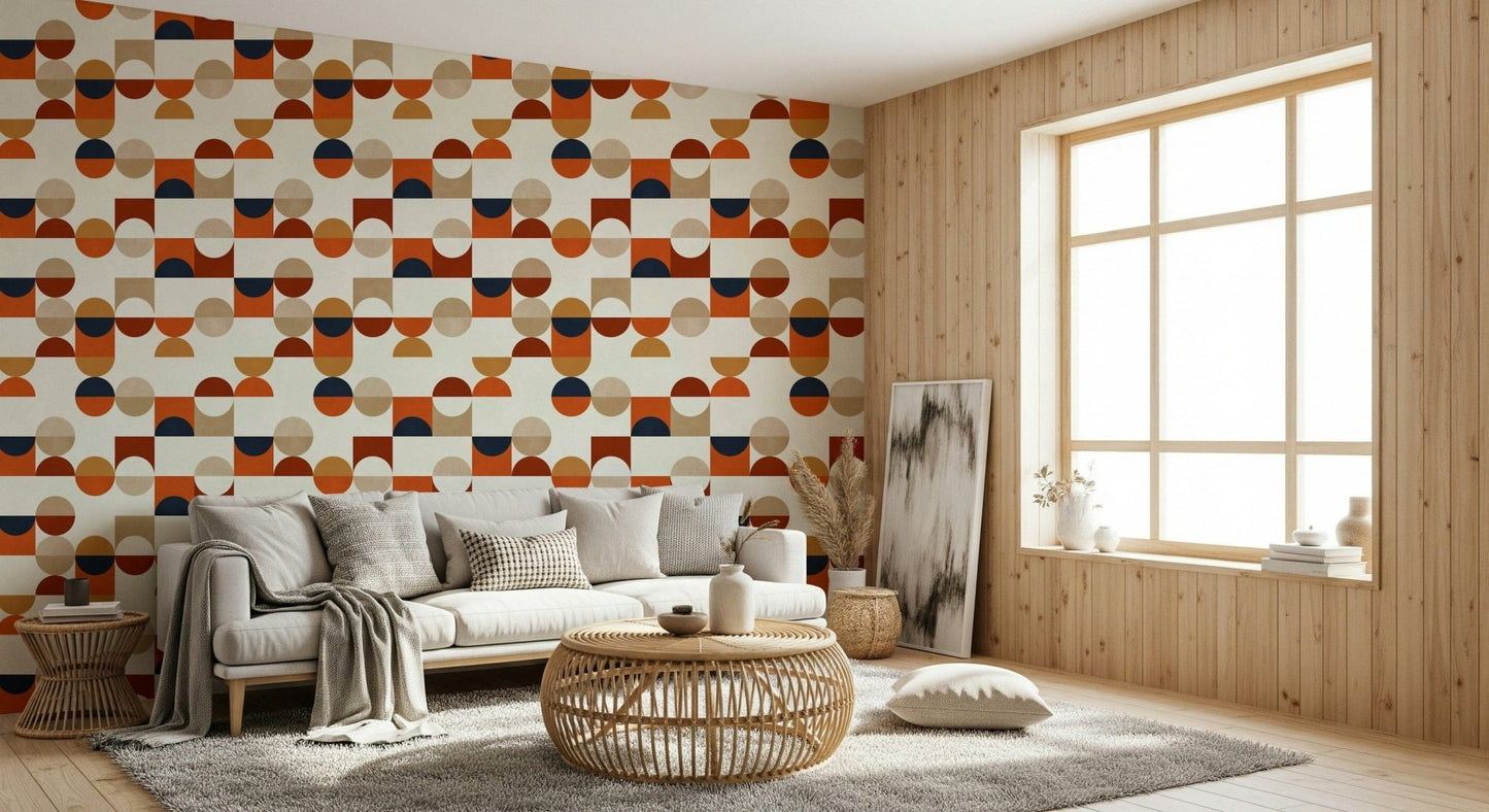 Scandinavian style terra tiles wallpaper with circles