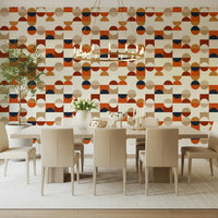 Warm neutral geometric wallpaper with tile pattern