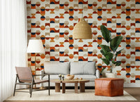 Vintage inspired tile wallpaper in burnt orange tones