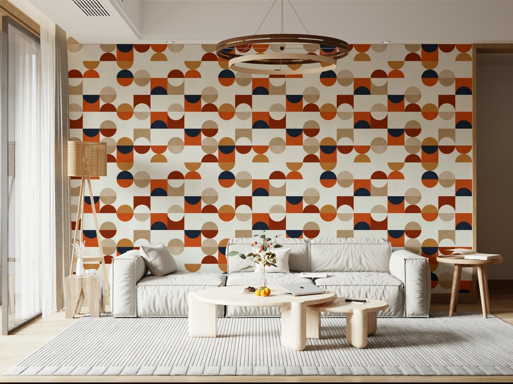 Contemporary earthy tiles wallpaper with round motifs