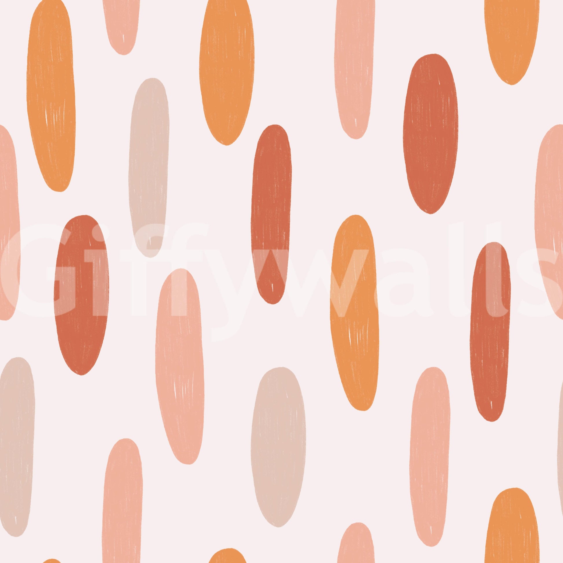 A neutral wallpaper decorated with organic terracotta ovals for a modern, earthy aesthetic.