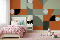 Terracotta and gray wall mural bringing earthy warmth and urban calm to interior walls.