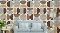 A modern wall mural with a repeating geometric arch pattern.

