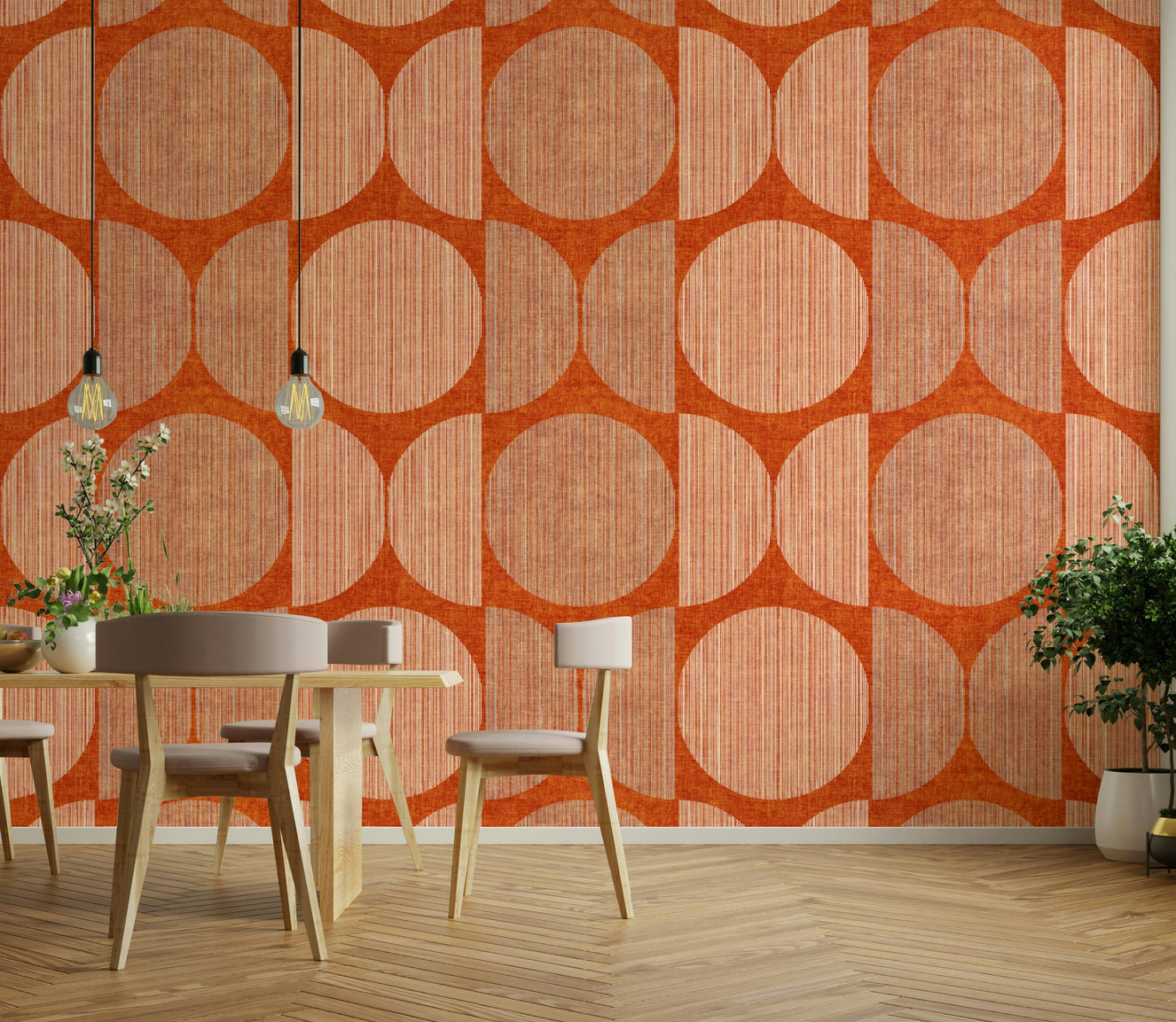 A serene terracotta geometric wall mural for your decor.

