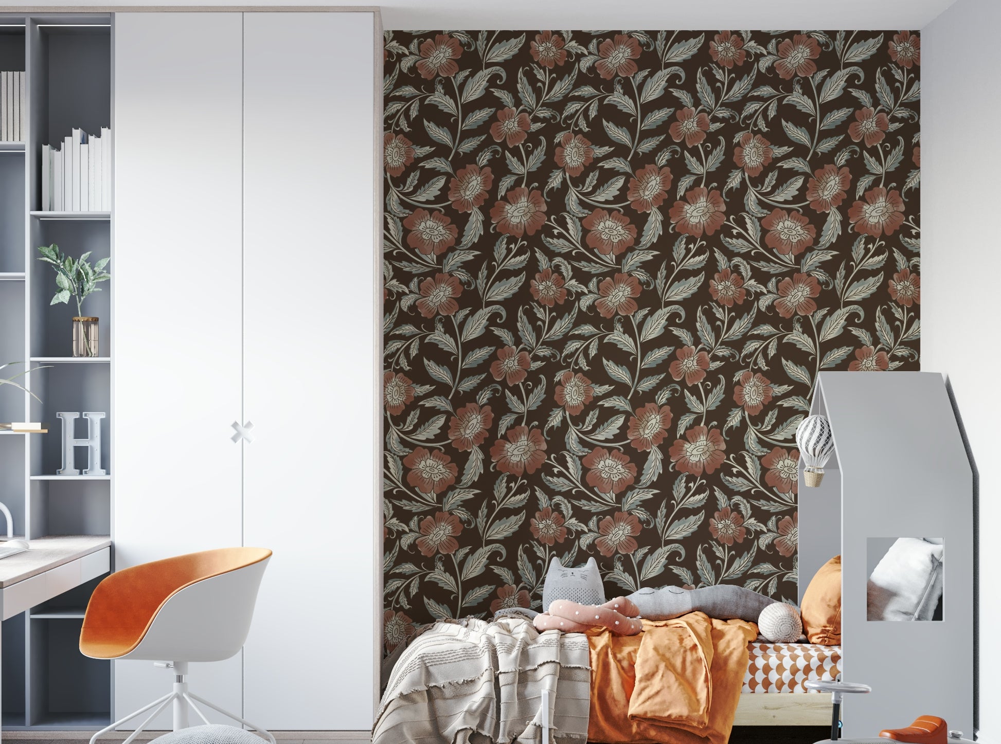 Terracotta floral mural with elegant flow

