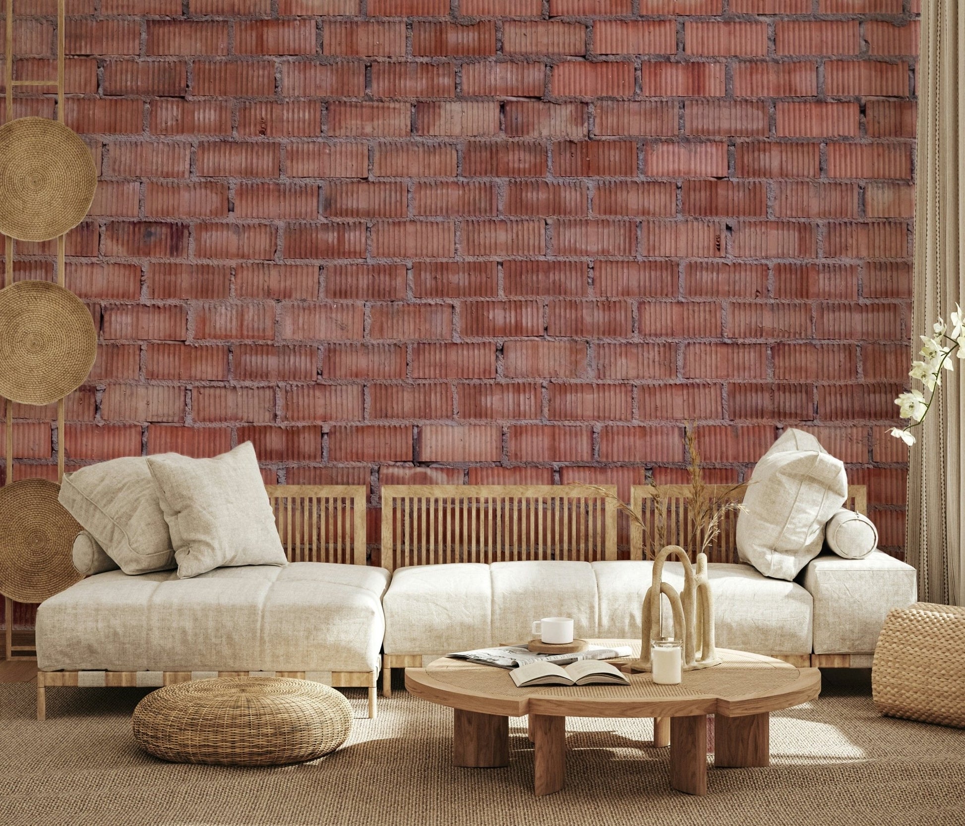 Warm-toned brick wall mural blending rustic textures and terracotta shades for elegant interiors.