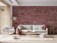 Terracotta brick texture wallpaper creating a bold, earthy, and natural feature wall.