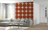 Terracotta bubbles wallpaper featuring large terracotta circles on a warm beige background