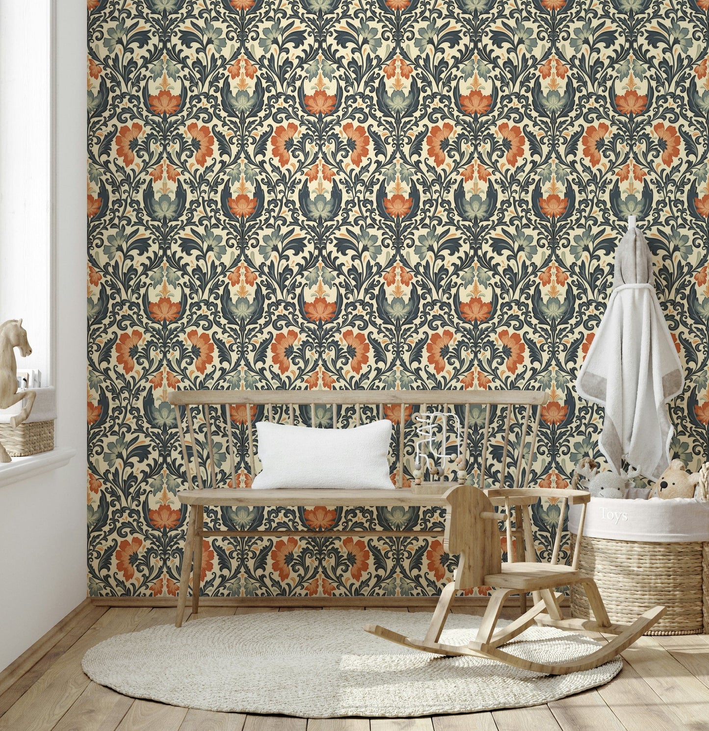 Elegant home accent wall covering, large floral motifs, Opulence pattern.