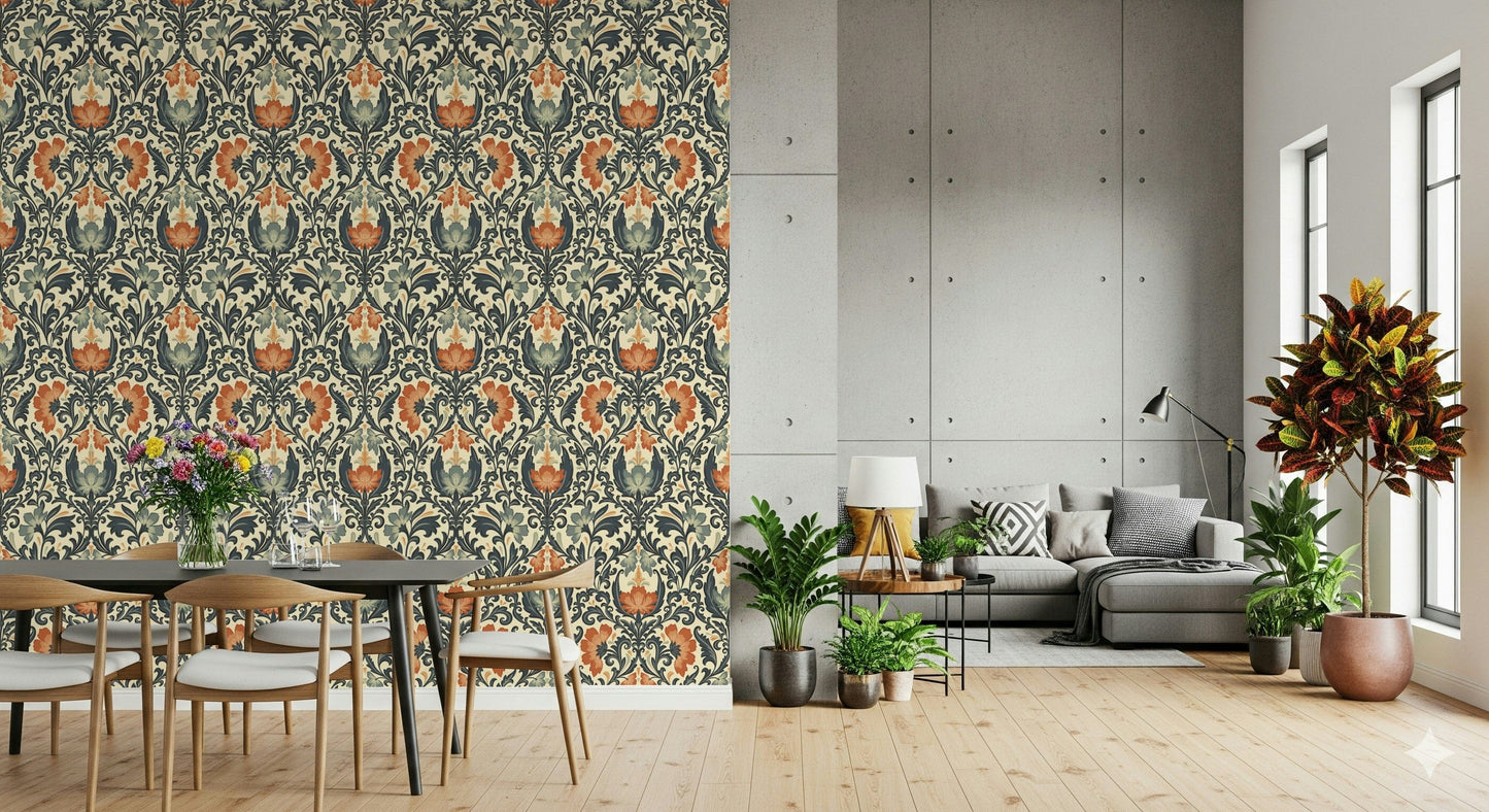 Bespoke heritage-style wallpaper for walls, exquisite detailed artwork.