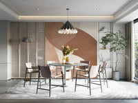 A wall mural with a dynamic swirling pattern.

