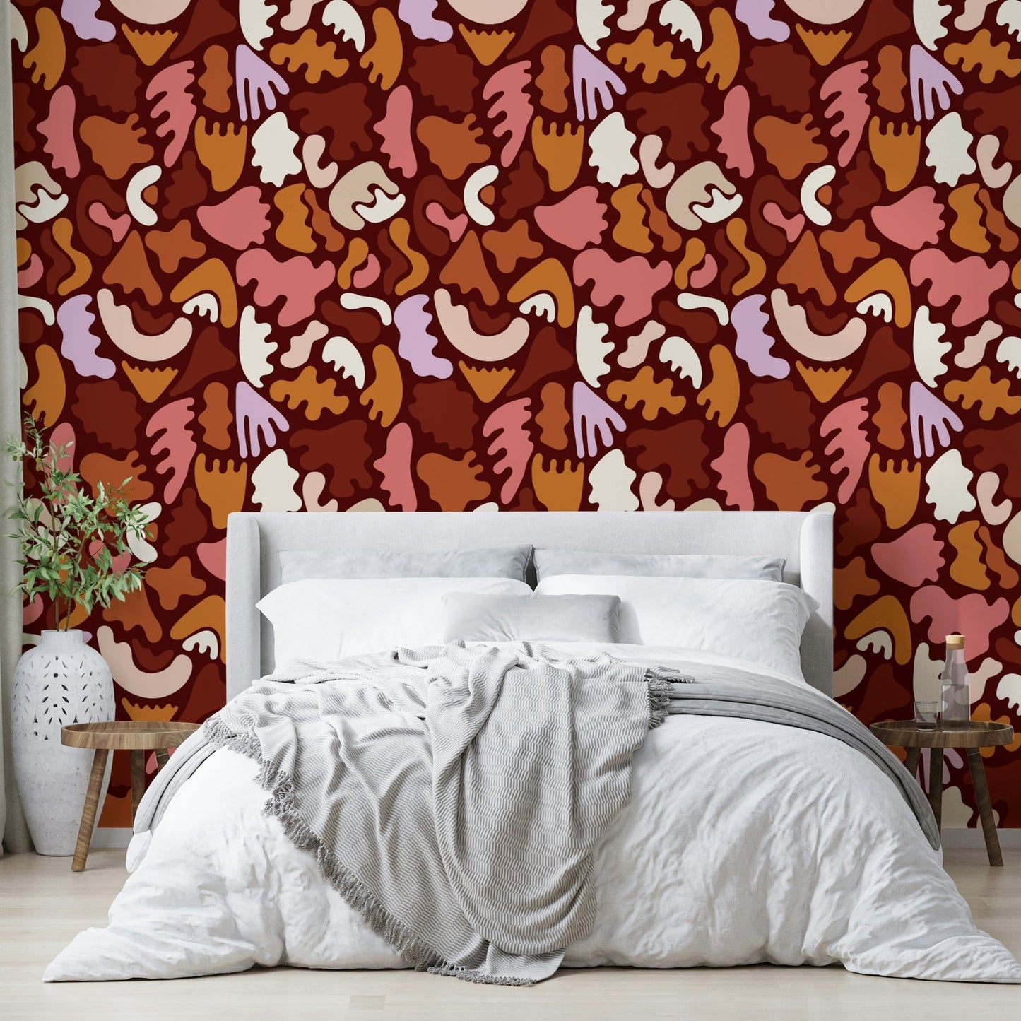 Soft undulating terracotta wallpaper design for rooms

