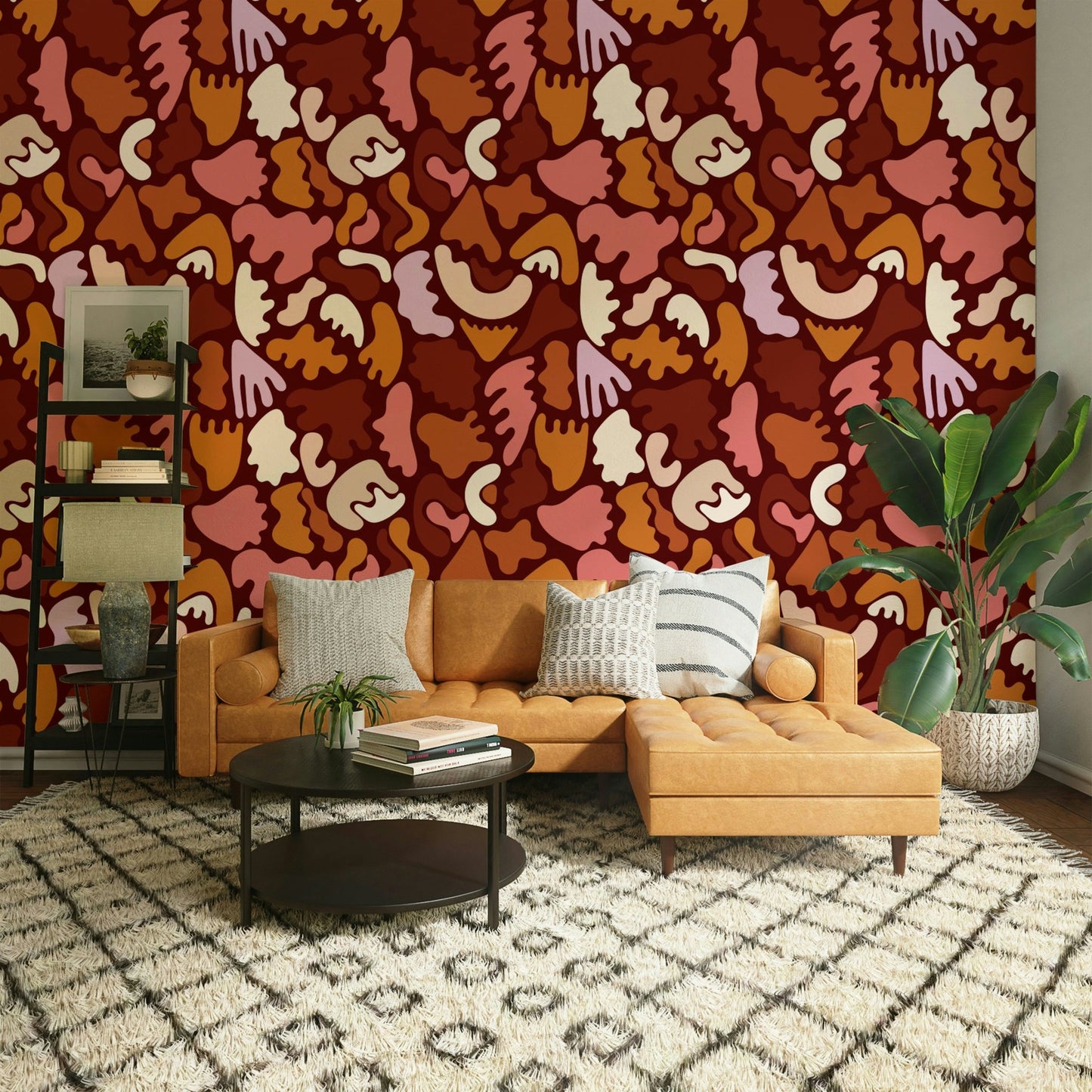 Warm and textured wallpaper in rich terracotta hues

