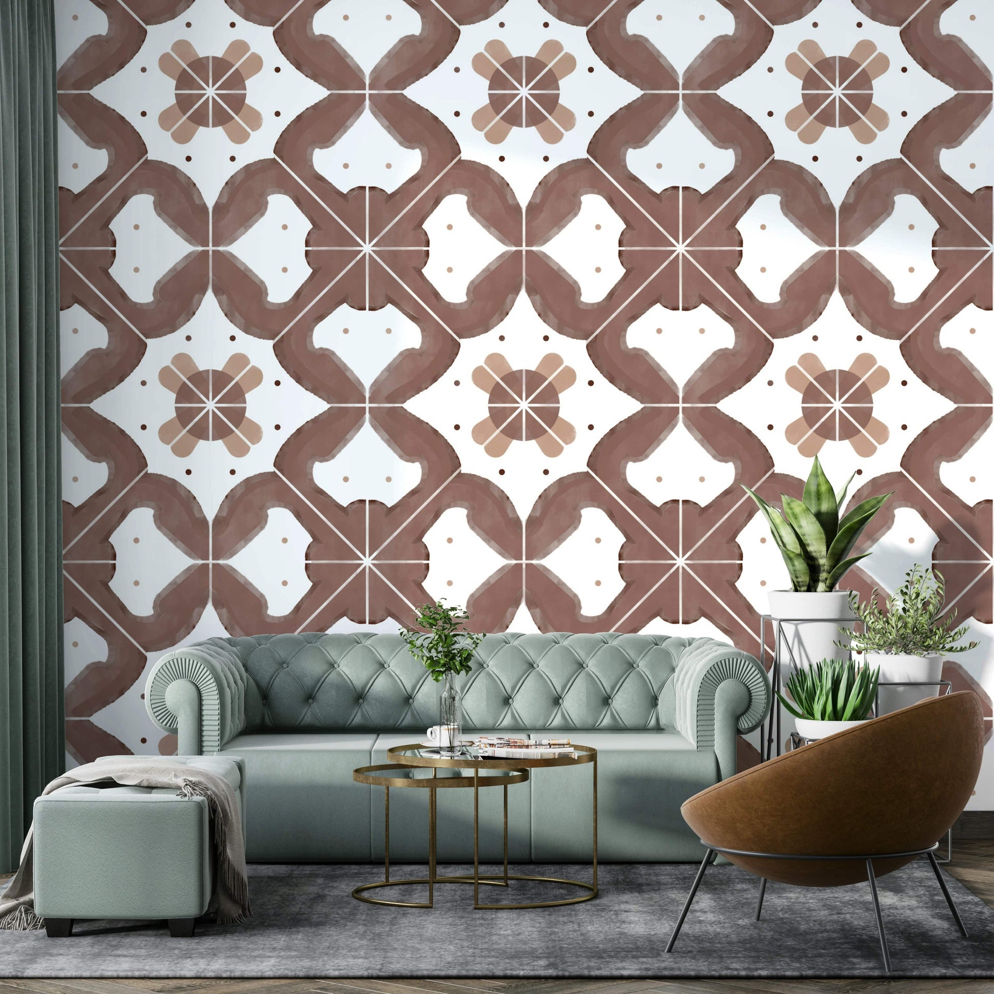 Kitchen wall with classic terracotta tiles

