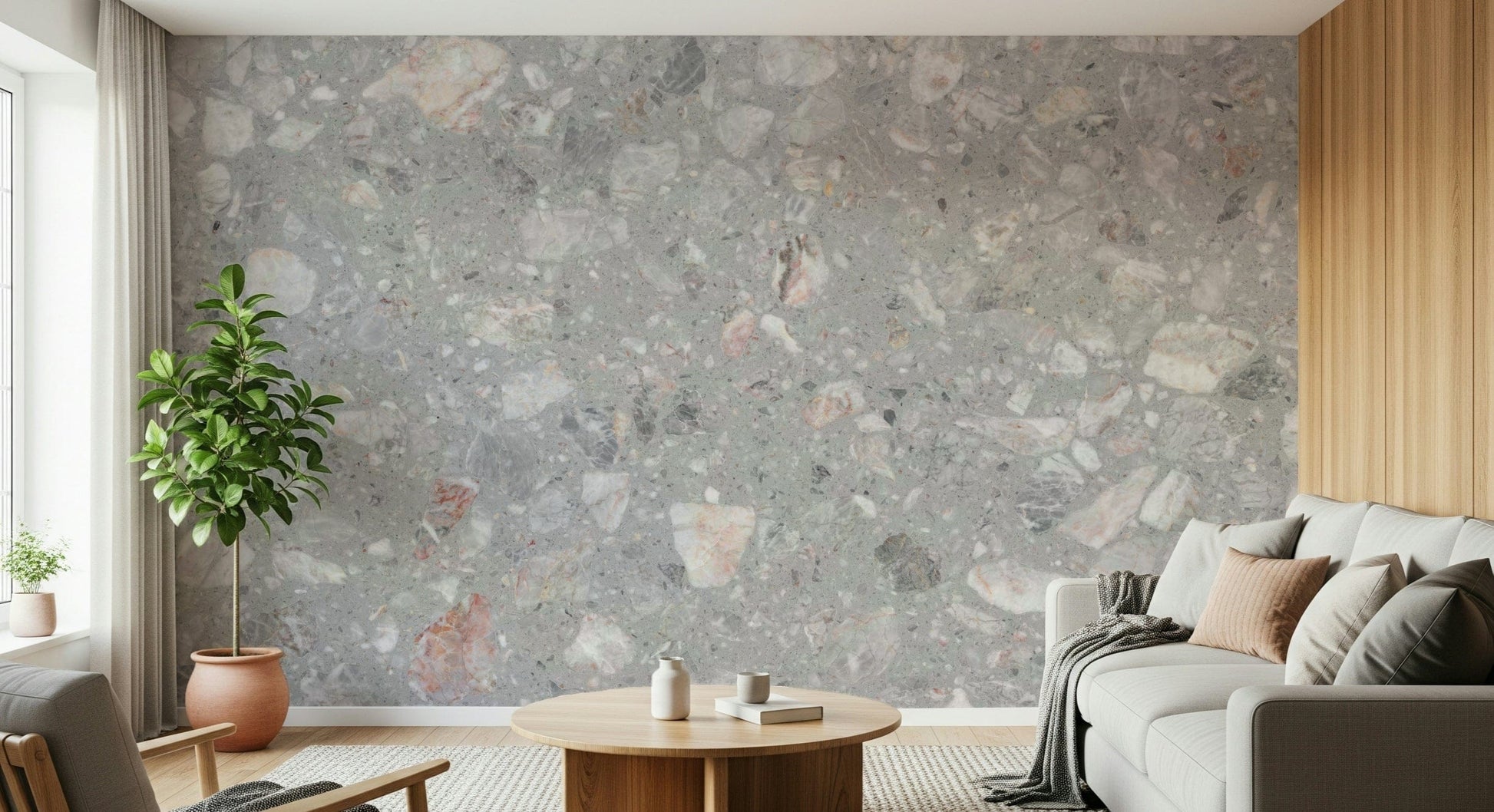 Gritty Terrazzo Cement wallpaper. Subtle grey background.