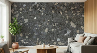 Wall mural with large stone inclusions. Terrazzo look.
