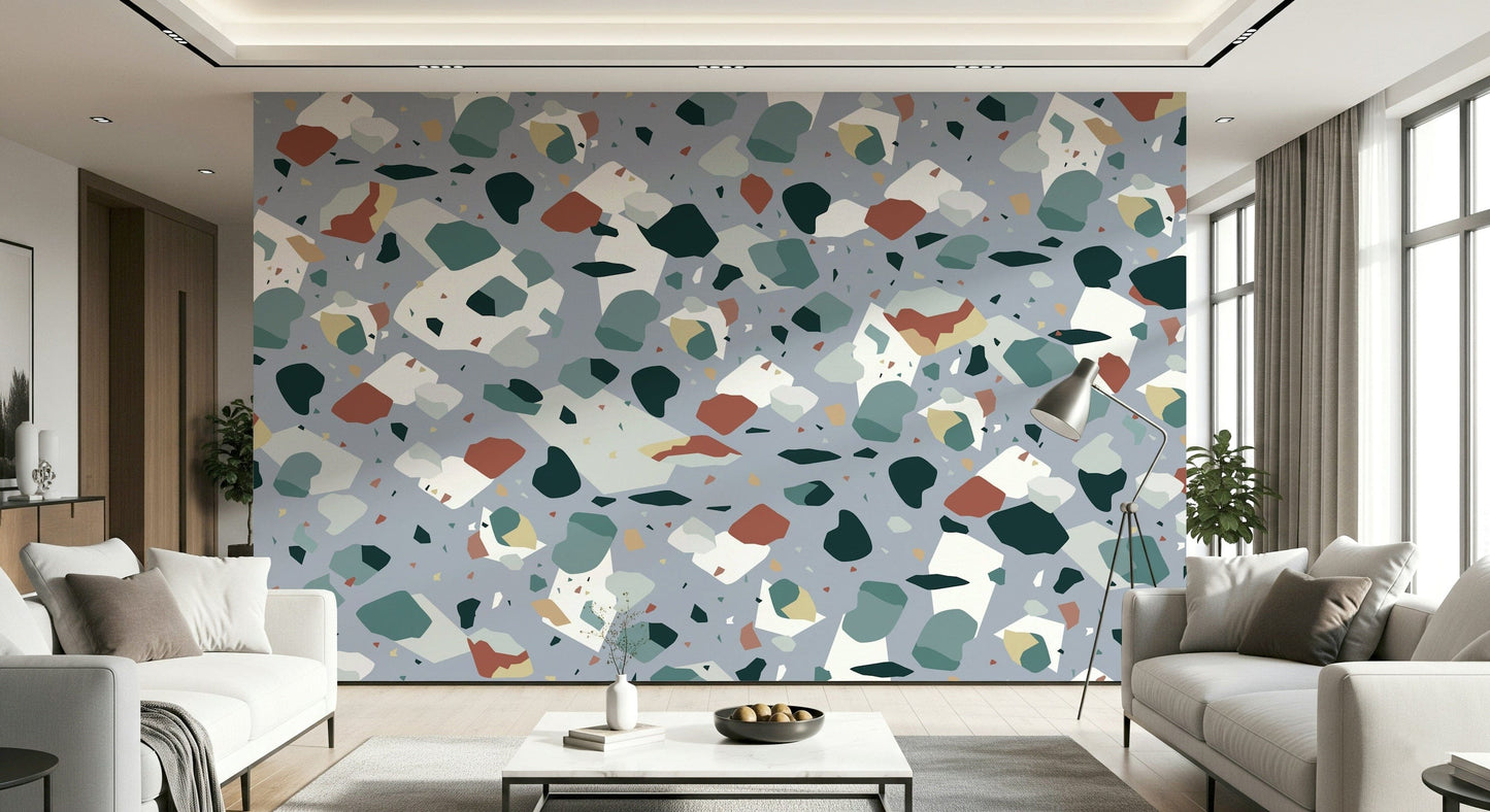 A calming abstract design wallpaper mural that defines a space.