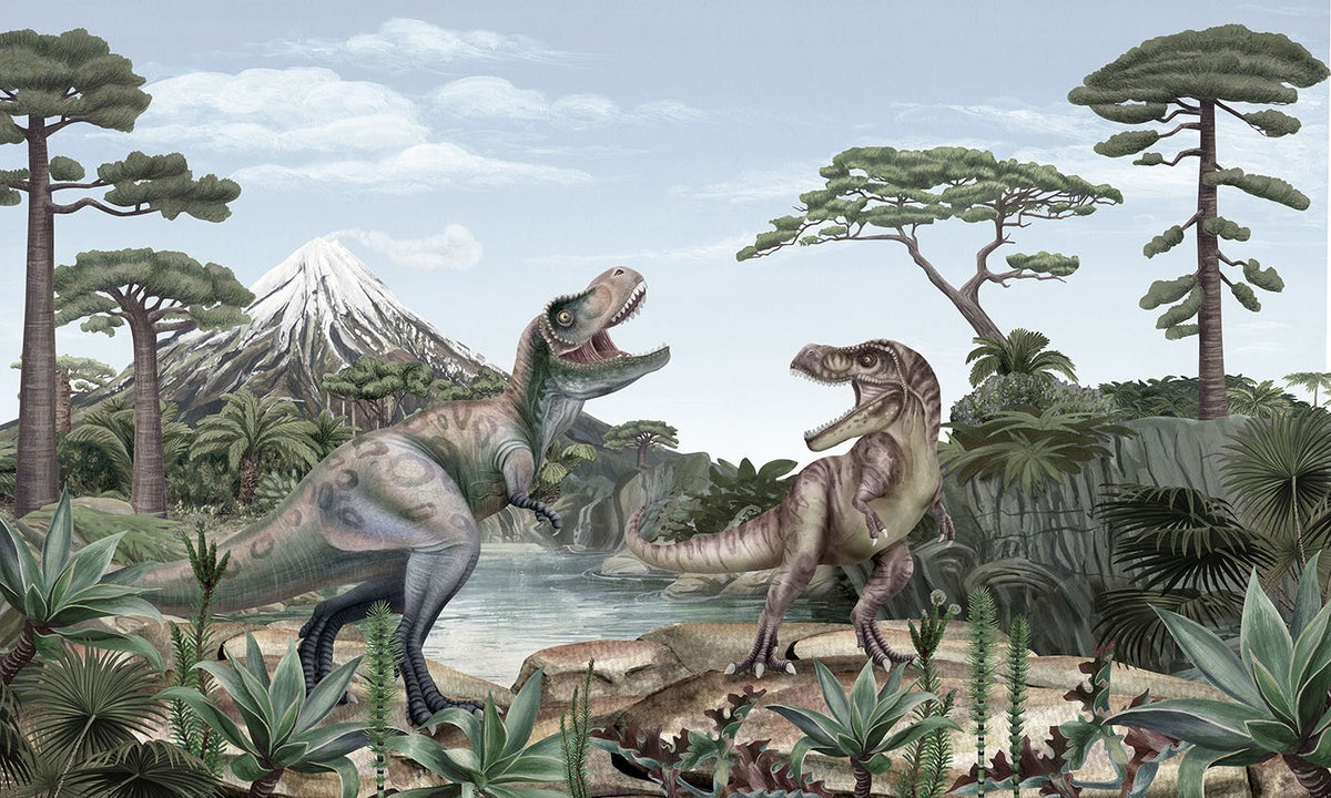 Terrific T-Rex Dinosaur Mural Wallpaper in your room