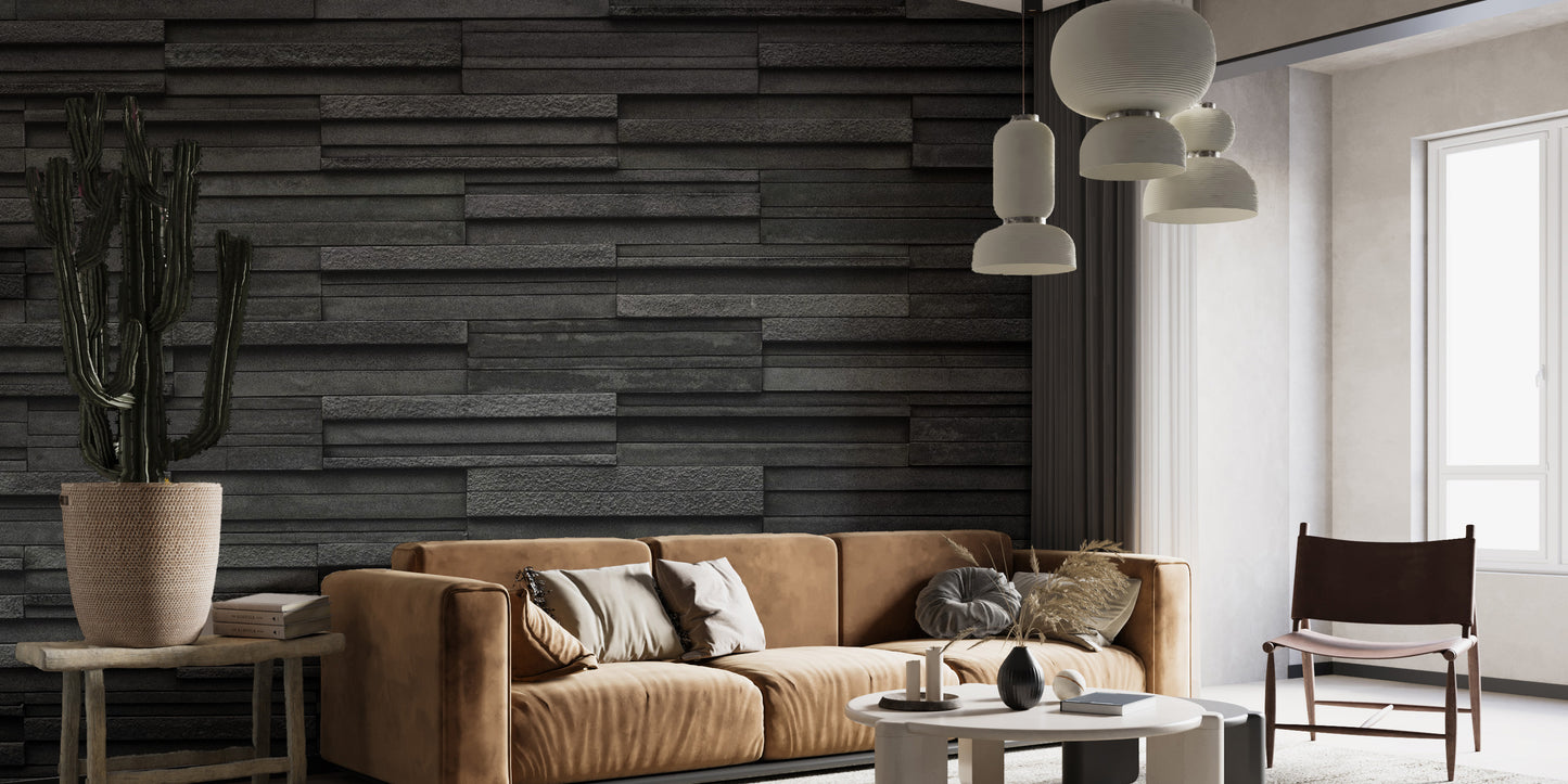 Seamless dark brick hallway wall mural with subtle shadows and stone textures.
