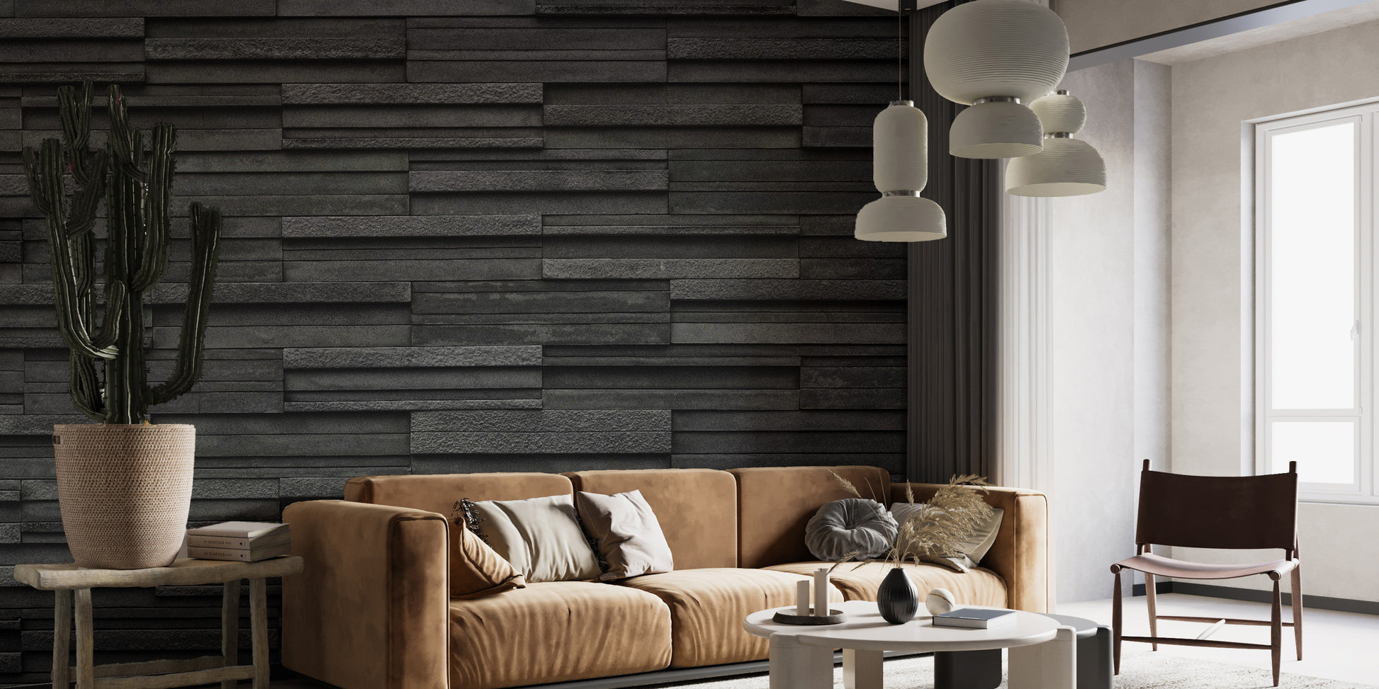 Seamless dark brick hallway wall mural with subtle shadows and stone textures.